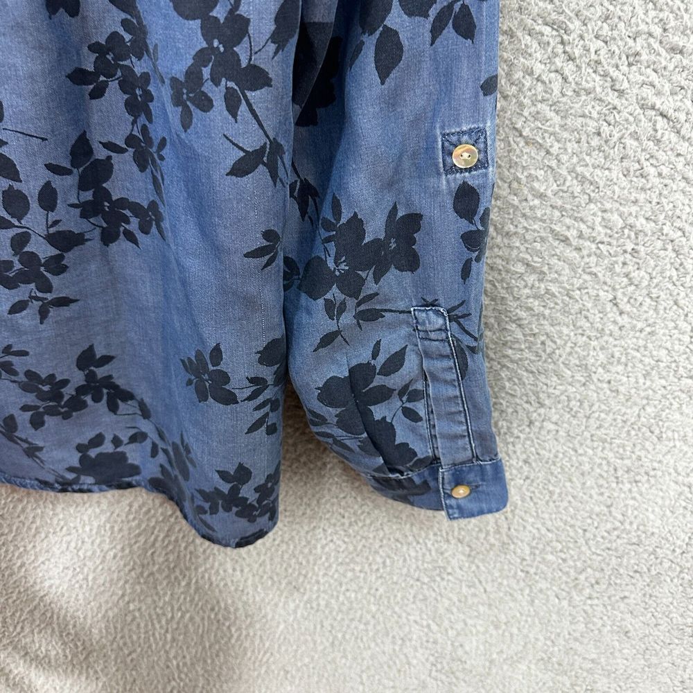 j. jill denim top women small blue floral chambray popover long sleeve oversized - Picture 8 of 8